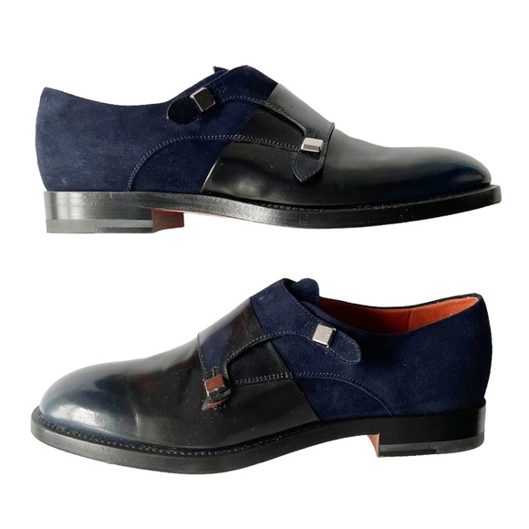 Santoni Suede and Leather Double Monkstrap Oxfords | 38.5 (8.5) - Picture 5 of 15